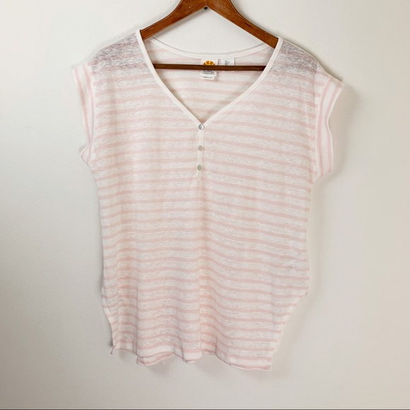 C&C California Tops - C&C California Linen Stripe Short Cap Sleeve shirt